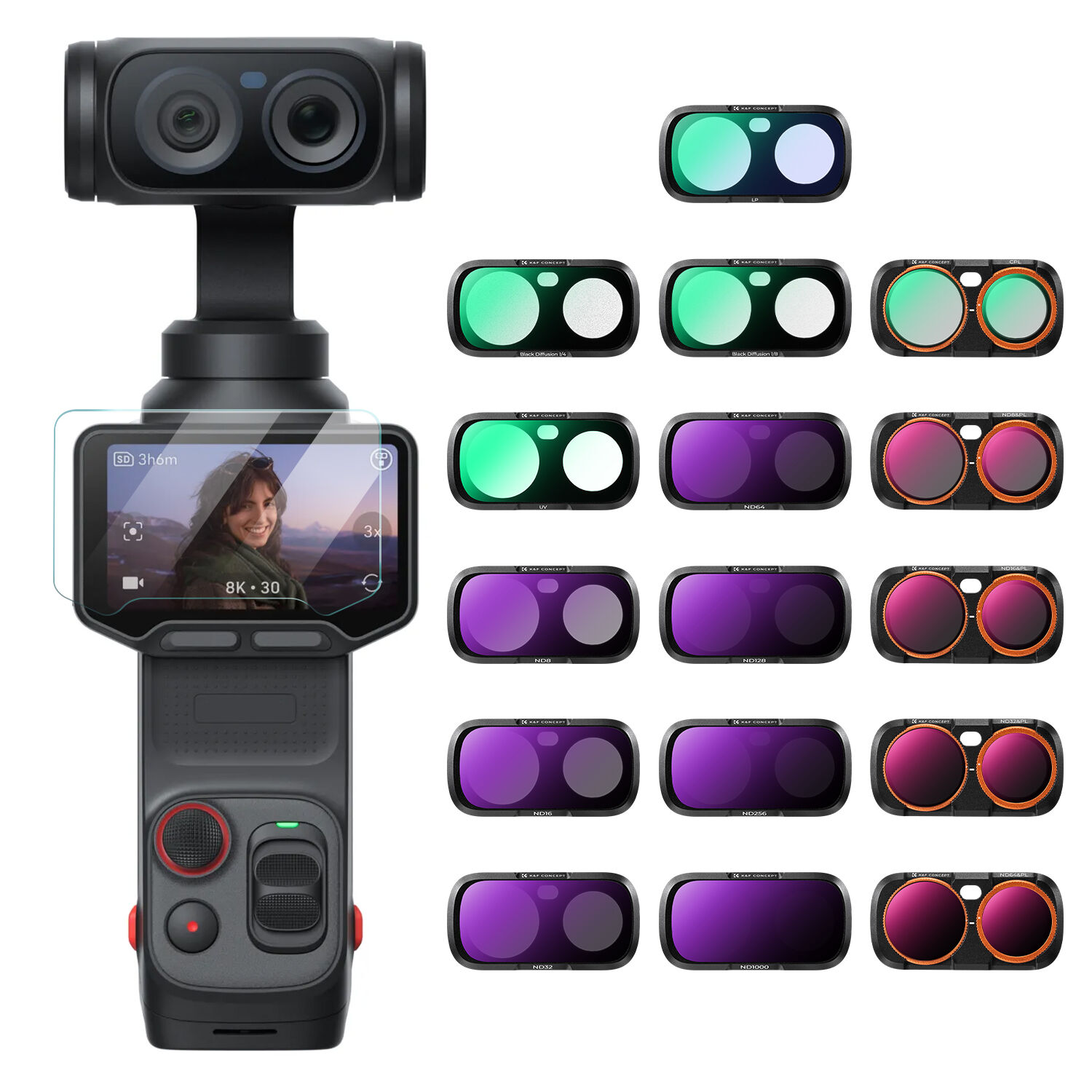K&F Concept Insta360 Luna Ultra İçin 16 Parça Filtre Seti (Black Mist 1/4 + Black Mist 1/8 + UV + Işık Kirliliği Azaltma + CPL