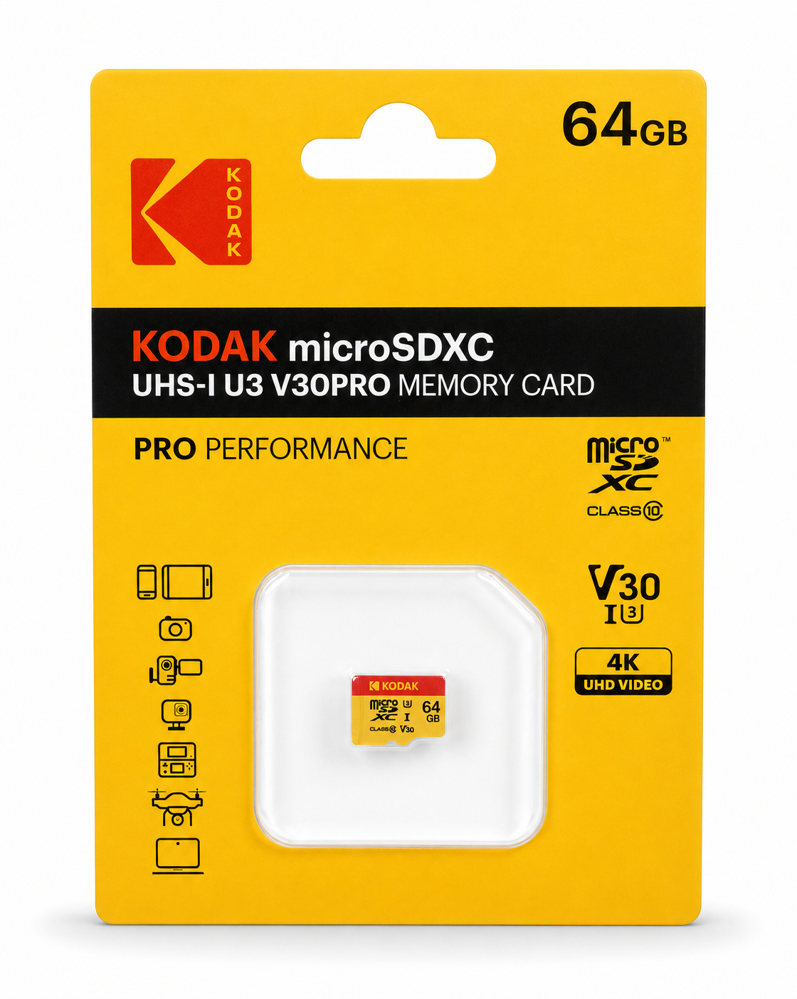 Kodak 64GB Micro SD UHS-I U3 V30PRO Hafıza Kartı
