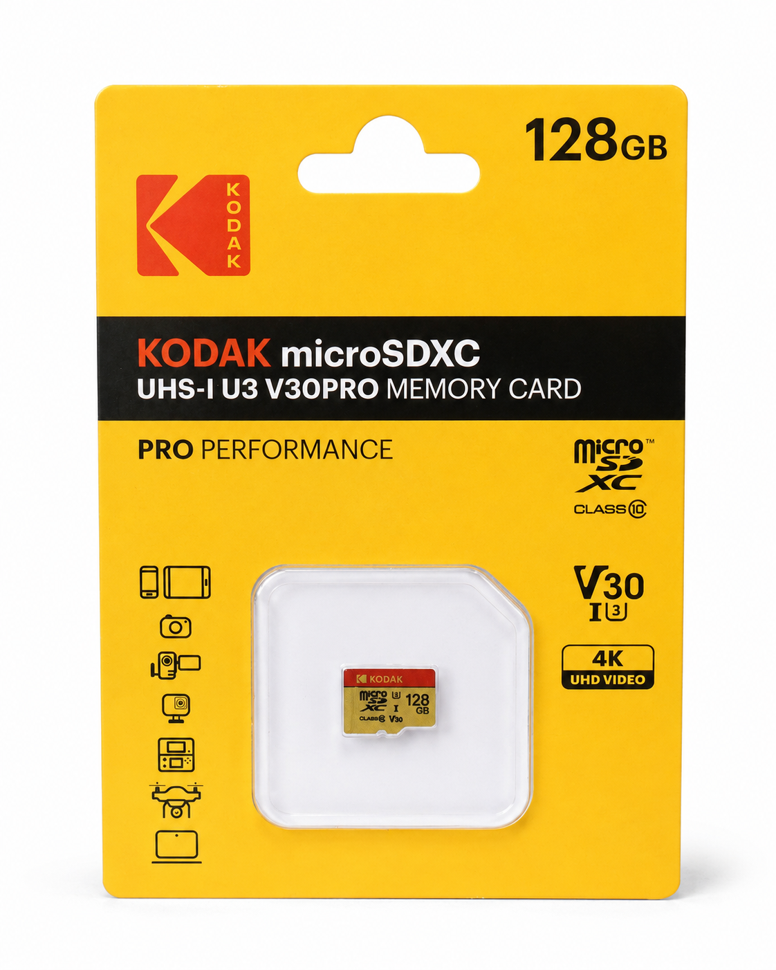 Kodak 128GB Micro SD UHS-I U3 V30PRO Hafıza Kartı