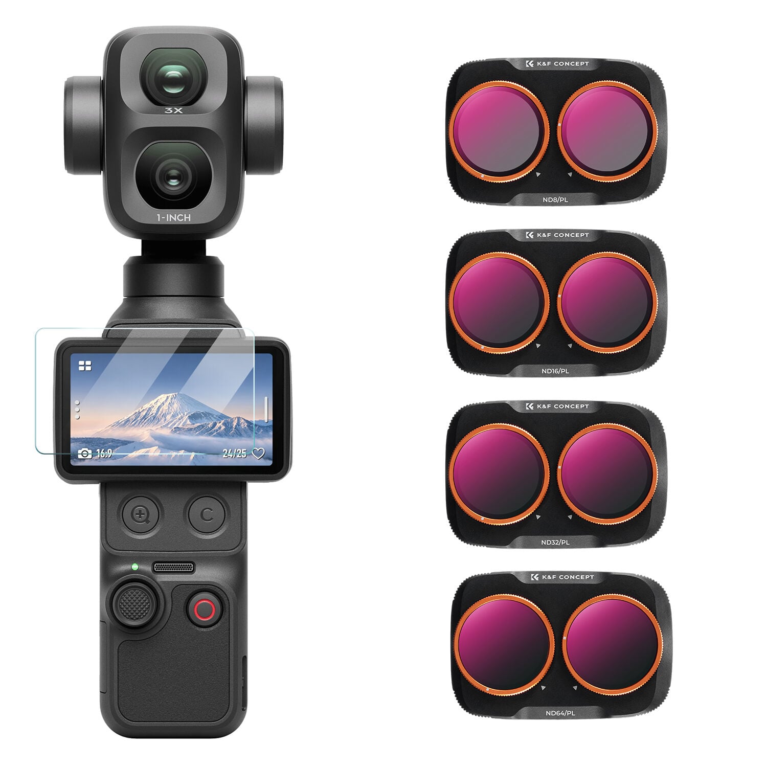 K&F Concept Dji Osmo Pocket 4P İçin 4 Parça ND/PL Filtre Seti (ND8/PL, ND16/PL, ND32/PL, ND64/PL) (Plastik)