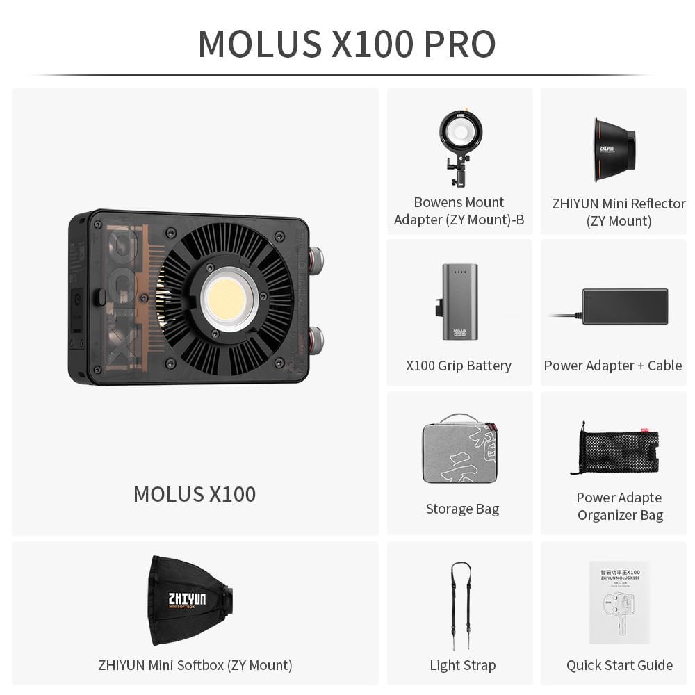 Zhiyun Molus X100 100W COB Taşınabilir LED Işık Pro Paket