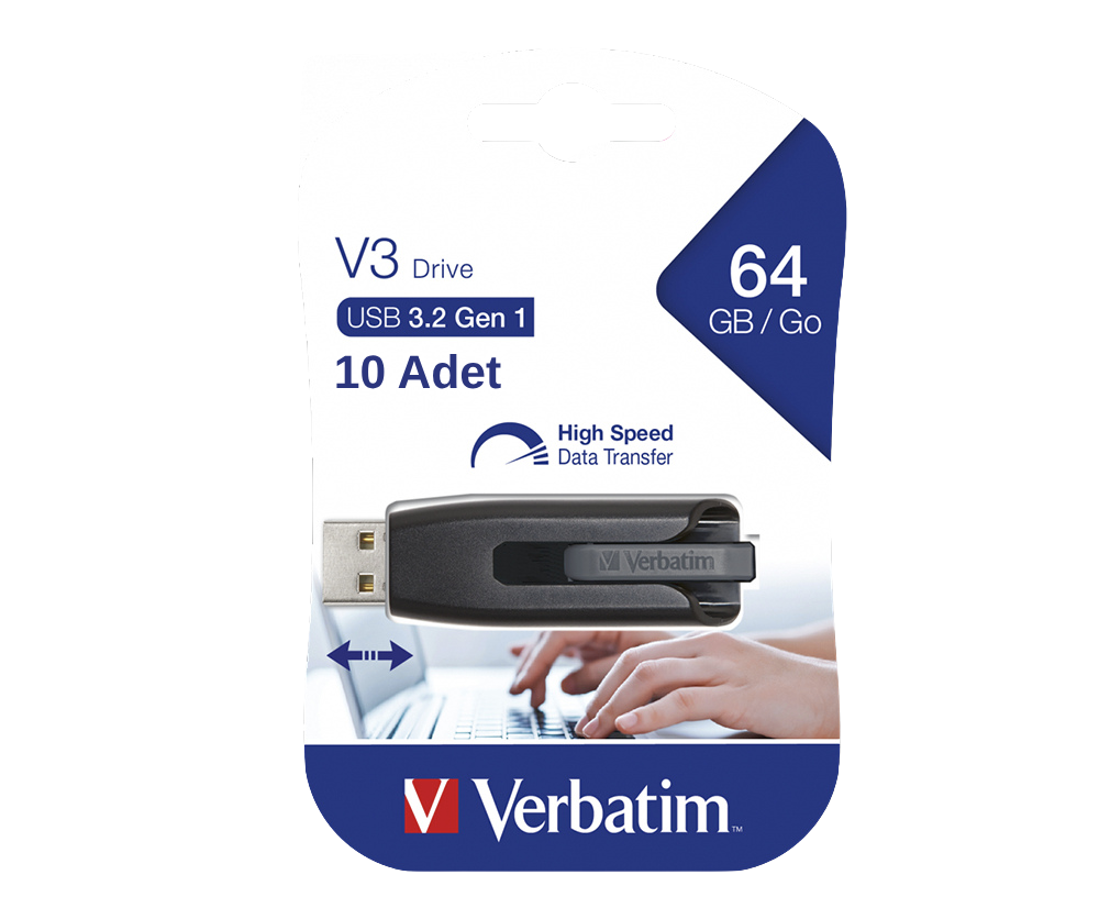VERBATIM 49174 - 64GB STORE 'N' GO V3 USB 3.2 GEN 1 DRIVE 10 ADET