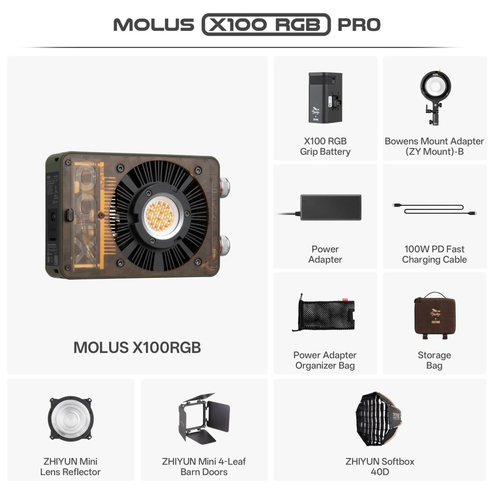 Zhiyun Molus X100 RGB 100W COB Taşınabilir LED Işık Pro Paket En