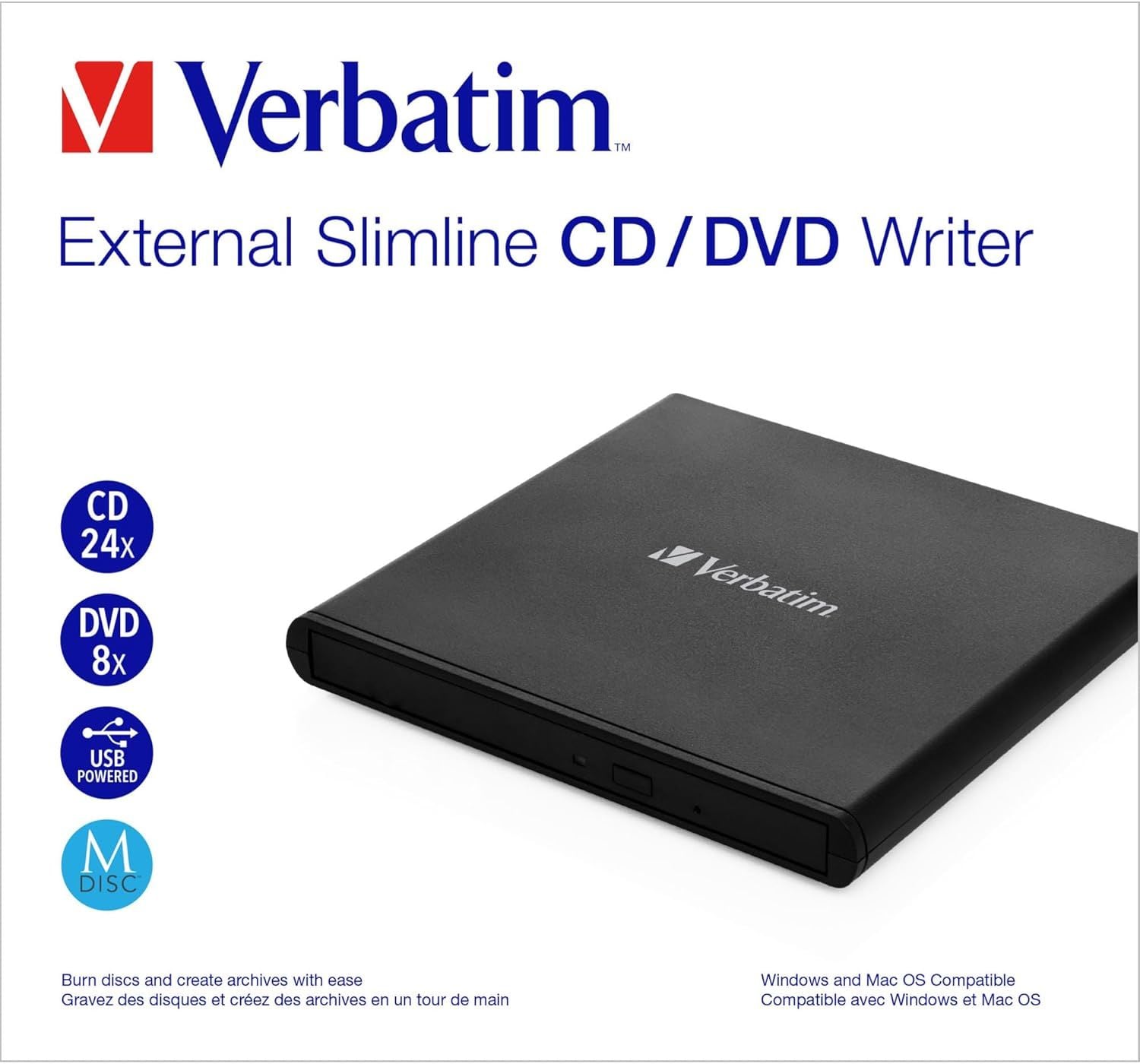 Verbatim External Slimline Cd/Dvd Writer Light Ver. Usb 2.0(53504) (ARTIKEL NO: 1243162)