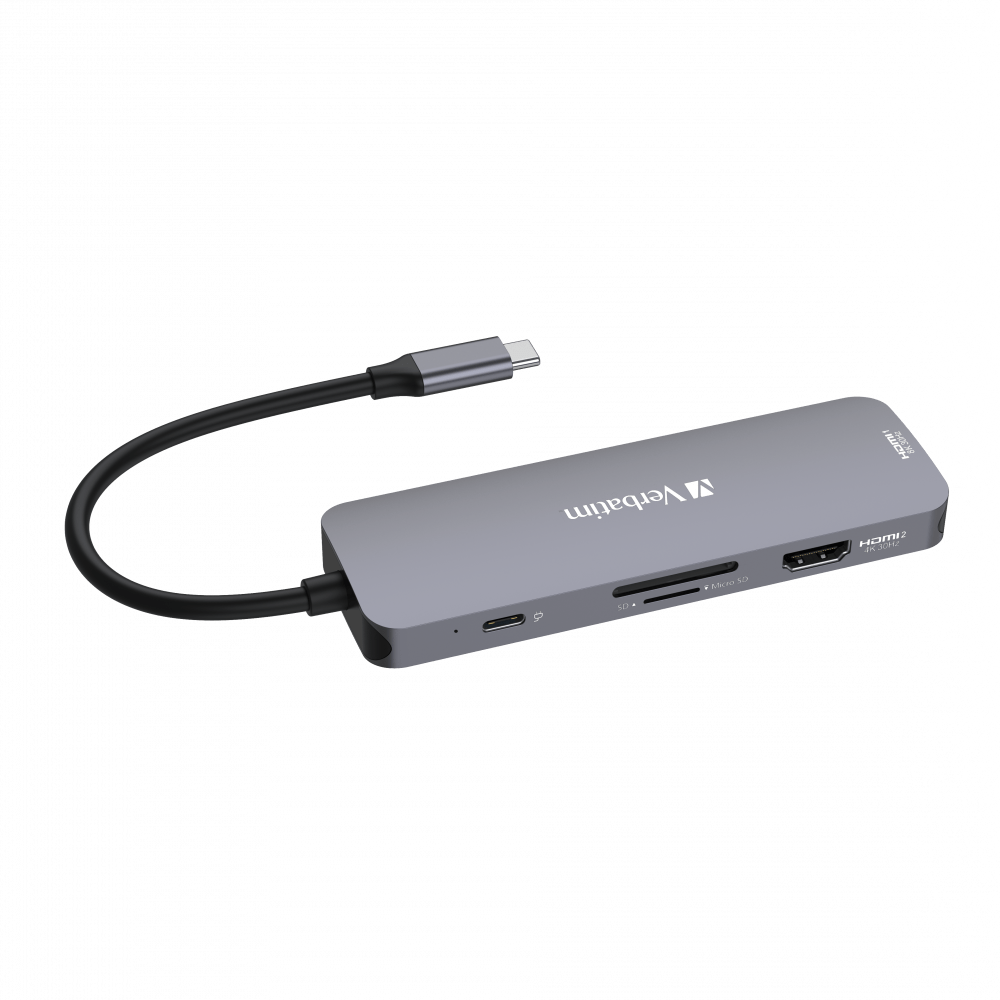 Verbatim 8 Port Usb C Bağlantılı Çoklayıcı Hub 2 x HDMI, 3x Usb-A 3.2 Gen1, 1 x SD kart yuvası(32151)