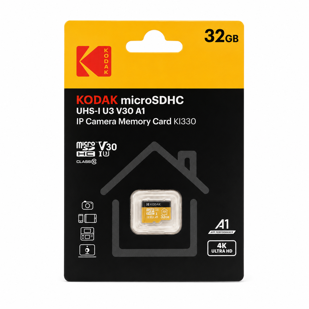 Kodak 64GB Micro SD UHS-I U3/V30/A1 Güvenlik Kamerası İçin Kart KI330