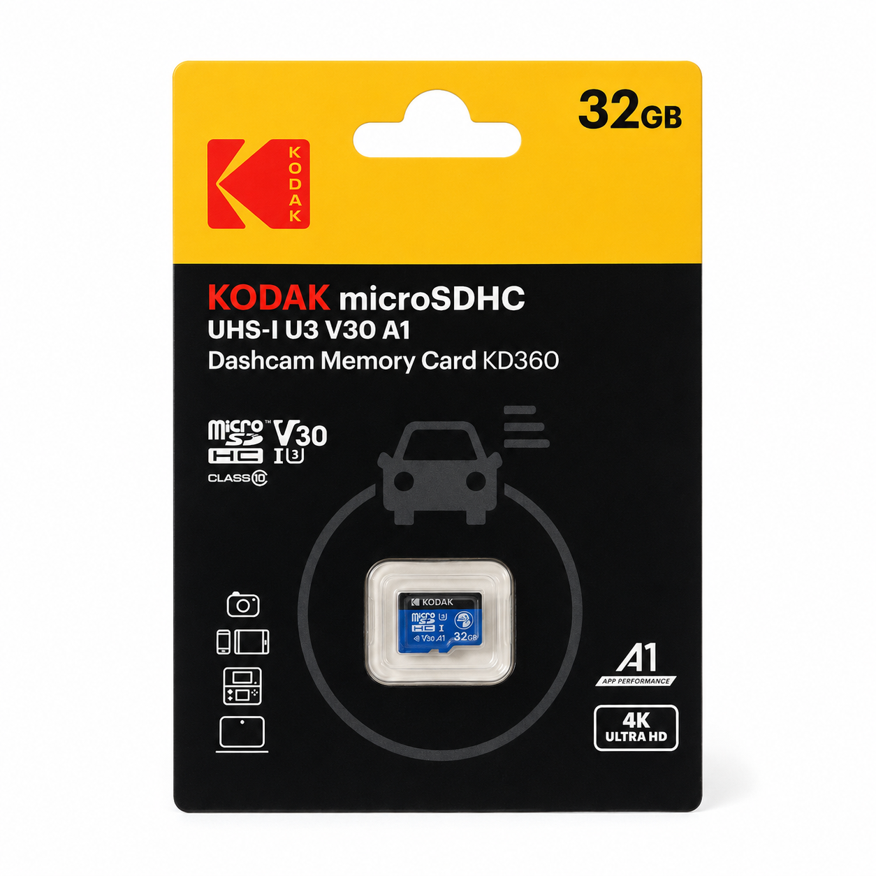 Kodak 32GB Micro SD UHS-I U3/V30/A1 Araç Kamerası İçin Micro SD Kart KD360